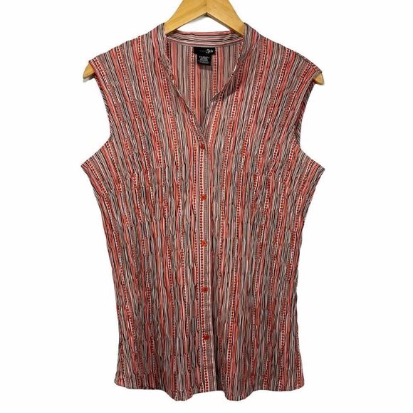 East 5th Multi Colors Pleated Sleveless Shirt - Picture 2 of 12